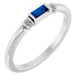 14K Gold Straight Baguette Lab-Grown Blue Sapphire Accented Stackable Ring - White Gold