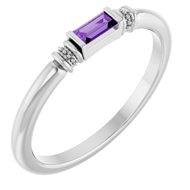 Platinum Straight Baguette Lab-Grown Purple Sapphire Accented Stackable Ring