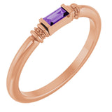 14K Gold Straight Baguette Lab-Grown Purple Sapphire Accented Stackable Ring - Rose Gold
