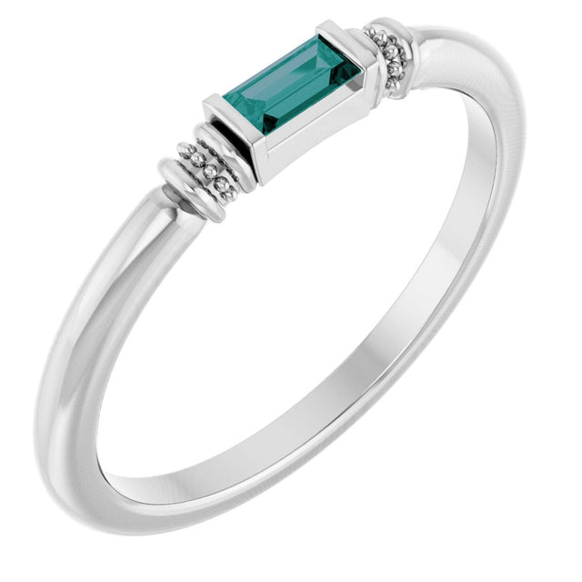 Platinum Straight Baguette Lab-Grown Alexandrite Accented Stackable Ring