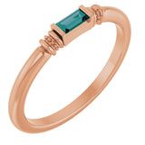 14K Gold Straight Baguette Lab-Grown Alexandrite Accented Stackable Ring - Rose Gold