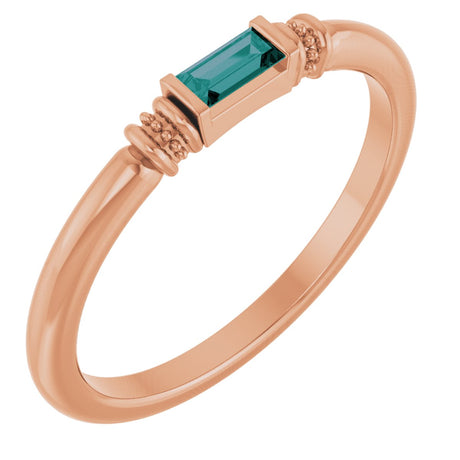 14K Gold Straight Baguette Lab-Grown Alexandrite Accented Stackable Ring - Rose Gold