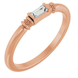 14K Gold Straight Baguette Lab-Grown Moissanite Accented Stackable Ring - Rose Gold