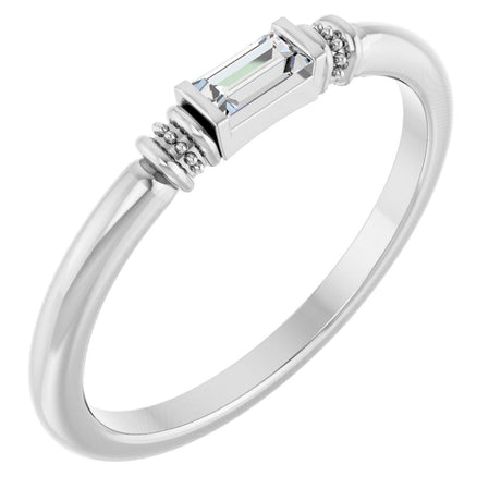 Platinum Straight Baguette Lab-Grown Moissanite Accented Stackable Ring
