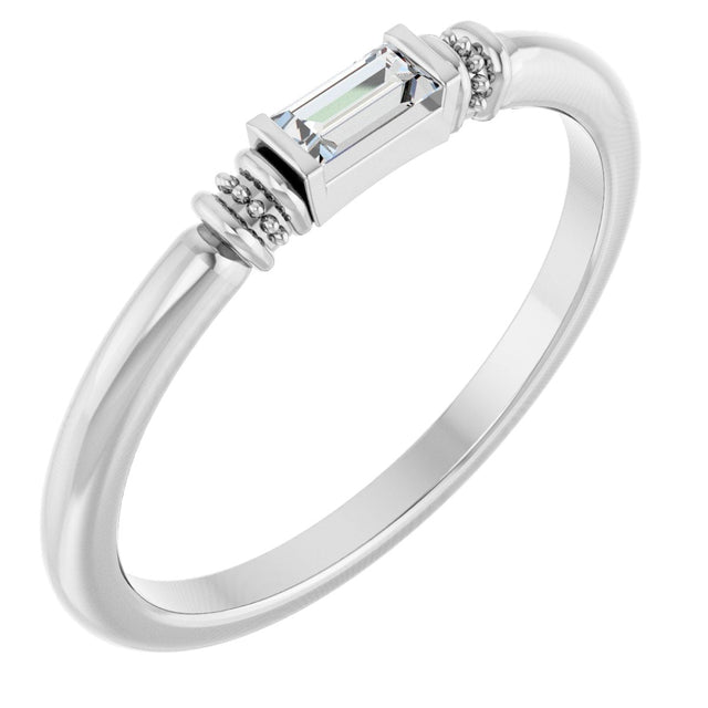 Platinum Straight Baguette Lab-Grown Moissanite Accented Stackable Ring