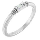 14K Gold Straight Baguette Lab-Grown Moissanite Accented Stackable Ring - White Gold