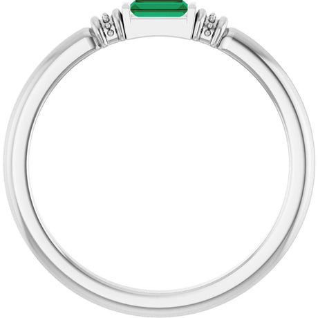 Platinum Straight Baguette Lab-Grown Emerald Accented Stackable Ring - view 2