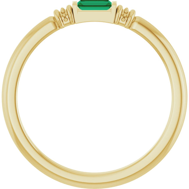14K Gold Straight Baguette Lab-Grown Emerald Accented Stackable Ring - Yellow Gold - view 2