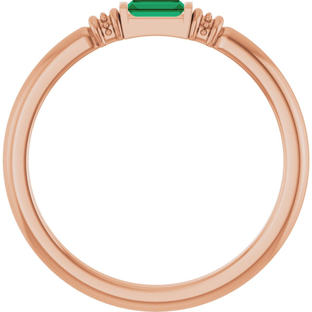 14K Gold Straight Baguette Lab-Grown Emerald Accented Stackable Ring - Rose Gold - view 2