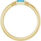 14K Gold Straight Baguette Lab-Grown Aqua Sapphire Accented Stackable Ring - Yellow Gold - view 2