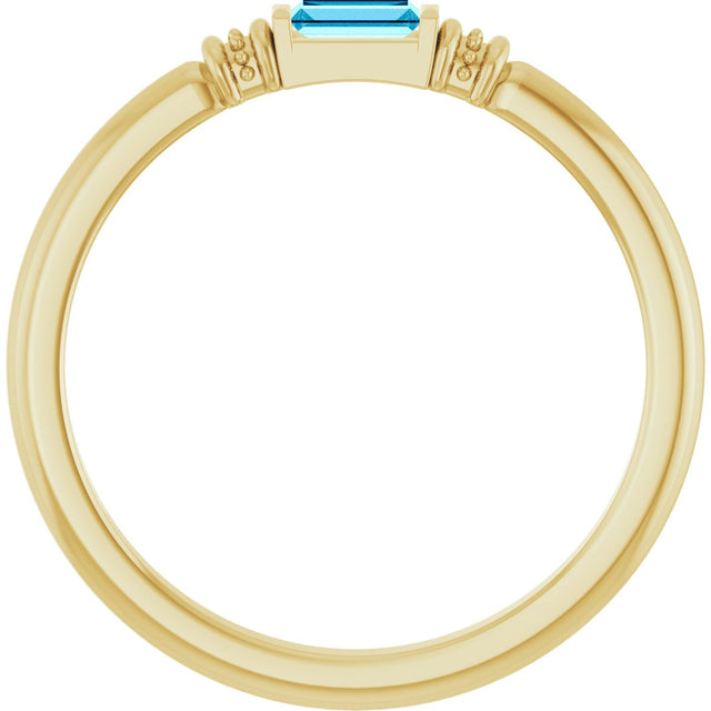 14K Gold Straight Baguette Lab-Grown Aqua Sapphire Accented Stackable Ring - Yellow Gold - view 2