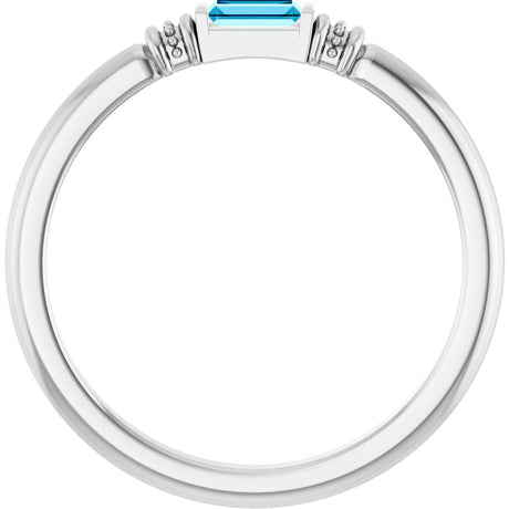 Platinum Straight Baguette Lab-Grown Aqua Sapphire Accented Stackable Ring - view 2