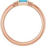 14K Gold Straight Baguette Lab-Grown Aqua Sapphire Accented Stackable Ring - Rose Gold - view 2