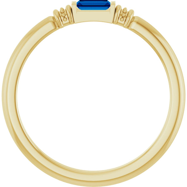 14K Gold Straight Baguette Lab-Grown Blue Sapphire Accented Stackable Ring - Yellow Gold - view 2