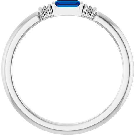 Platinum Straight Baguette Lab-Grown Blue Sapphire Accented Stackable Ring - view 2