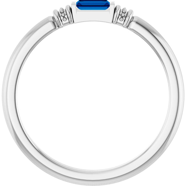 Platinum Straight Baguette Lab-Grown Blue Sapphire Accented Stackable Ring - view 2