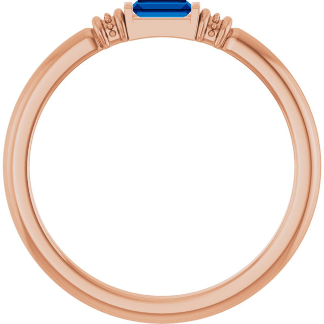 14K Gold Straight Baguette Lab-Grown Blue Sapphire Accented Stackable Ring - Rose Gold - view 2