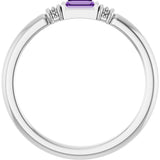 Platinum Straight Baguette Lab-Grown Purple Sapphire Accented Stackable Ring - view 2
