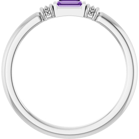 Platinum Straight Baguette Lab-Grown Purple Sapphire Accented Stackable Ring - view 2
