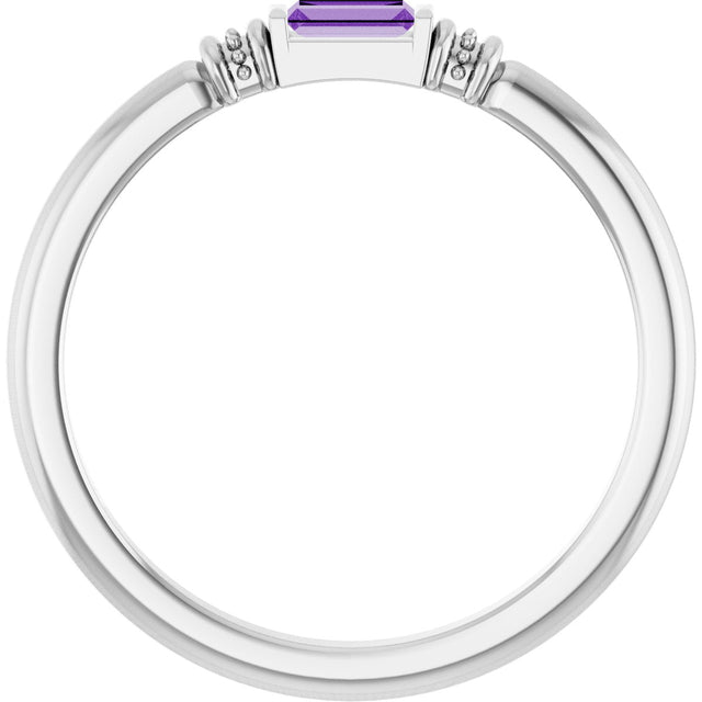 Platinum Straight Baguette Lab-Grown Purple Sapphire Accented Stackable Ring - view 2