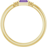 14K Gold Straight Baguette Lab-Grown Purple Sapphire Accented Stackable Ring - Yellow Gold - view 2