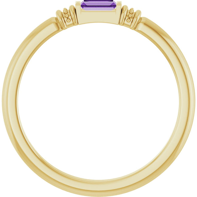 14K Gold Straight Baguette Lab-Grown Purple Sapphire Accented Stackable Ring - Yellow Gold - view 2