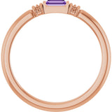 14K Gold Straight Baguette Lab-Grown Purple Sapphire Accented Stackable Ring - Rose Gold - view 2
