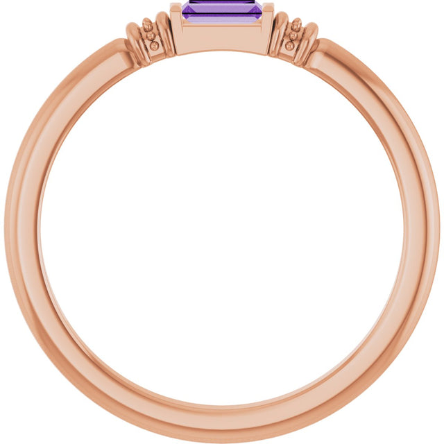 14K Gold Straight Baguette Lab-Grown Purple Sapphire Accented Stackable Ring - Rose Gold - view 2