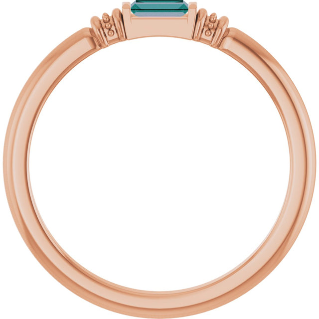 14K Gold Straight Baguette Lab-Grown Alexandrite Accented Stackable Ring - Rose Gold - view 2
