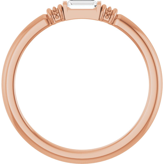 14K Gold Straight Baguette Lab-Grown Moissanite Accented Stackable Ring - Rose Gold - view 2