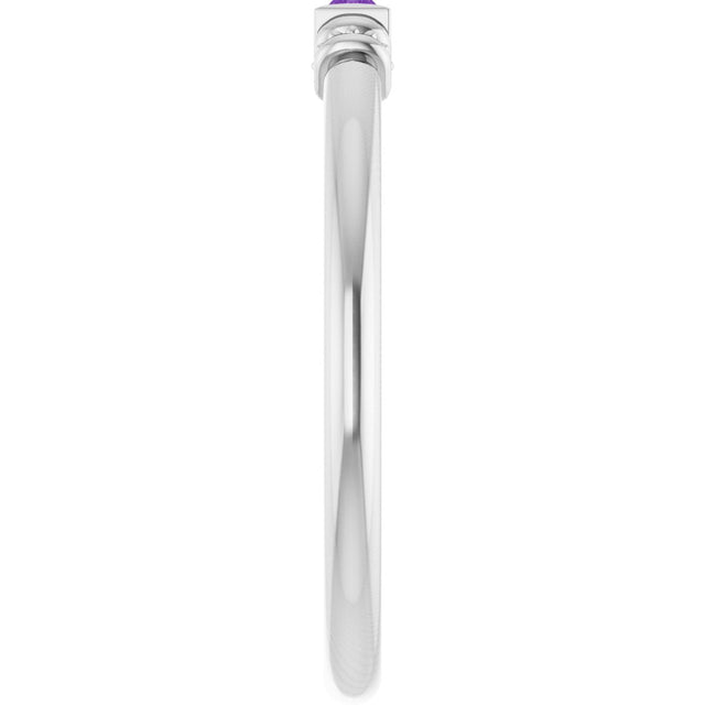 Platinum Straight Baguette Lab-Grown Purple Sapphire Accented Stackable Ring - view 4