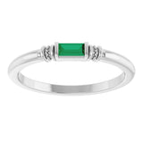 14K Gold Straight Baguette Lab-Grown Emerald Accented Stackable Ring - White Gold - view 3