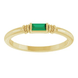14K Gold Straight Baguette Lab-Grown Emerald Accented Stackable Ring - Yellow Gold - view 3