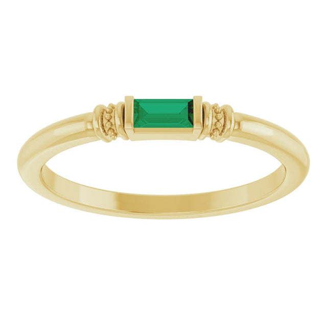 14K Gold Straight Baguette Lab-Grown Emerald Accented Stackable Ring - Yellow Gold - view 3