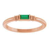 14K Gold Straight Baguette Lab-Grown Emerald Accented Stackable Ring - Rose Gold - view 3