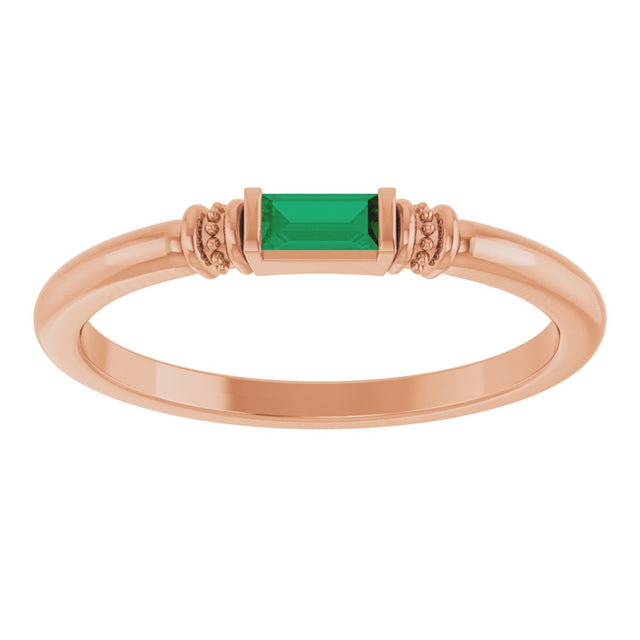 14K Gold Straight Baguette Lab-Grown Emerald Accented Stackable Ring - Rose Gold - view 3