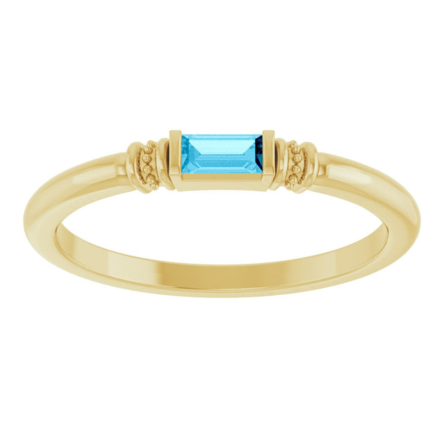 14K Gold Straight Baguette Lab-Grown Aqua Sapphire Accented Stackable Ring - Yellow Gold - view 3
