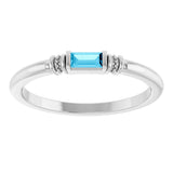 Platinum Straight Baguette Lab-Grown Aqua Sapphire Accented Stackable Ring - view 3