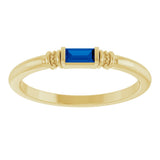 14K Gold Straight Baguette Lab-Grown Blue Sapphire Accented Stackable Ring - Yellow Gold - view 3