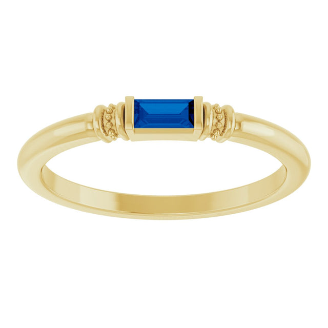14K Gold Straight Baguette Lab-Grown Blue Sapphire Accented Stackable Ring - Yellow Gold - view 3