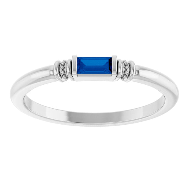 Platinum Straight Baguette Lab-Grown Blue Sapphire Accented Stackable Ring - view 3