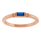 14K Gold Straight Baguette Lab-Grown Blue Sapphire Accented Stackable Ring - Rose Gold - view 3