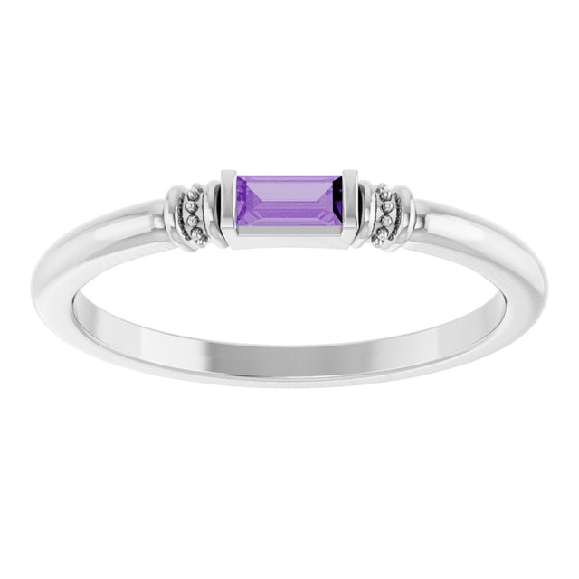 Platinum Straight Baguette Lab-Grown Purple Sapphire Accented Stackable Ring - view 3