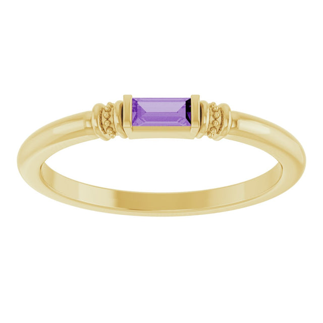 14K Gold Straight Baguette Lab-Grown Purple Sapphire Accented Stackable Ring - Yellow Gold - view 3