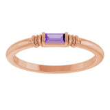 14K Gold Straight Baguette Lab-Grown Purple Sapphire Accented Stackable Ring - Rose Gold - view 3