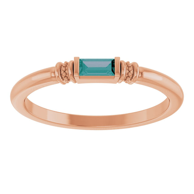 14K Gold Straight Baguette Lab-Grown Alexandrite Accented Stackable Ring - Rose Gold - view 3