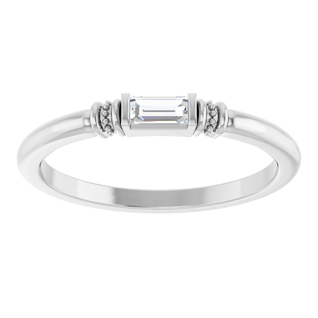 14K Gold Straight Baguette Lab-Grown Moissanite Accented Stackable Ring - White Gold - view 3