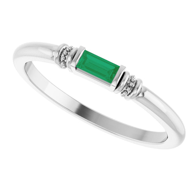 Platinum Straight Baguette Lab-Grown Emerald Accented Stackable Ring - view 5