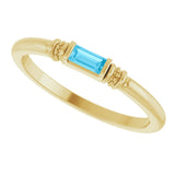 14K Gold Straight Baguette Lab-Grown Aqua Sapphire Accented Stackable Ring - Yellow Gold - view 5