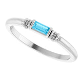 Platinum Straight Baguette Lab-Grown Aqua Sapphire Accented Stackable Ring - view 5